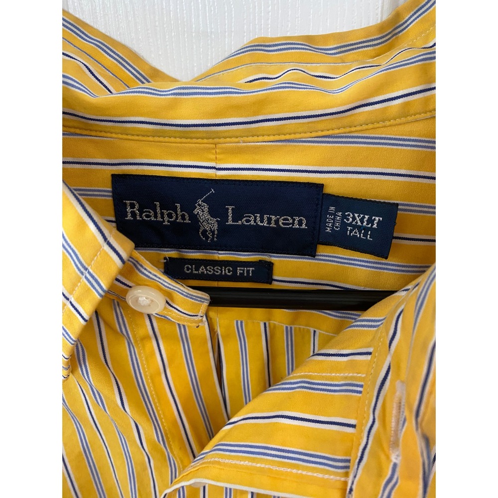Polo Ralph Lauren Button Down Mens 3XLT Yellow Striped Classic Fit Long Sleeve - Picture 3 of 4